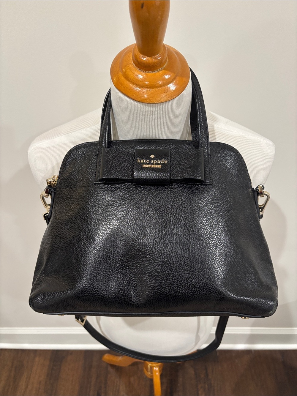 kate spade Julia Street “Maude” Black Pebbled Leather Bow Satchel